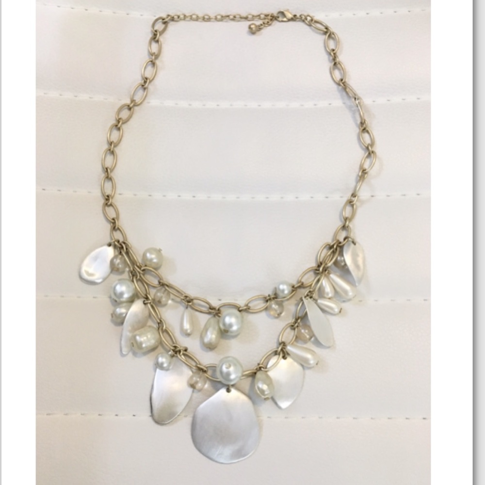 Two Strand Pearl & Pearlized Gold Chain Necklace